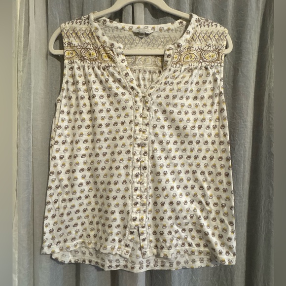 Lucky Brand White and Yellow Printed V-Neck Sleeveless Lace Trim Blouse size SP - Picture 1 of 7